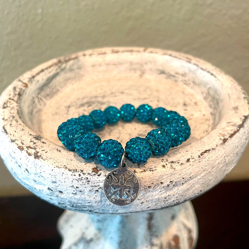 Rustic Cuff Dark Turquoise Sparkle Beaded Bracelet
